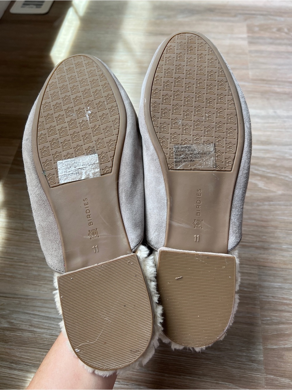 Birdies The Phoebe Shearling Lined Suede Mule Slippers Taupe Grey Size 11 women - Picture 5 of 6
